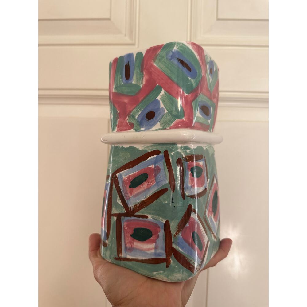 Vintage hand-painted vase colorful abstract unique rare one of a kind unique - Picture 13 of 16